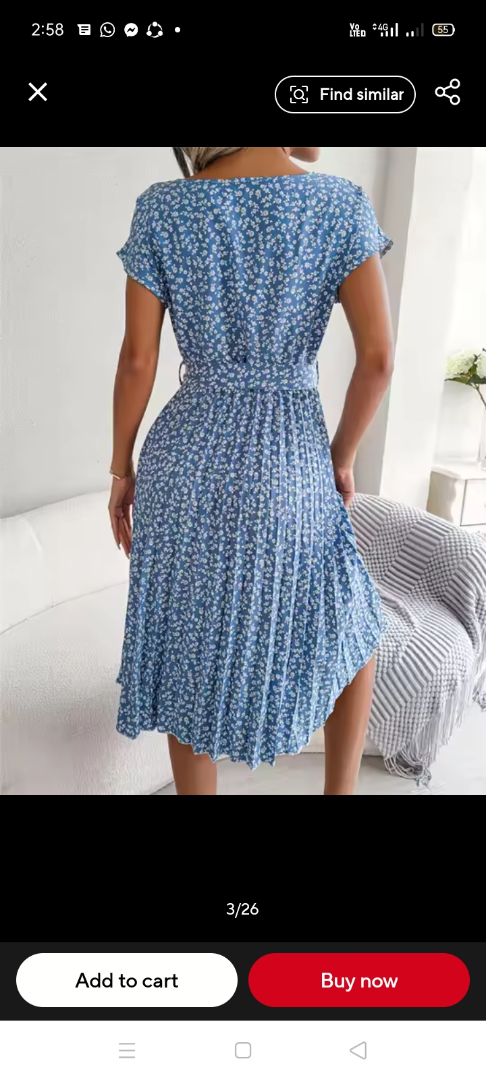 Msfilia Summer Print Pleated A Line Long DressWomen Short Sleeve High Waist Spring Round NeckChic Dress with Belt63503985095681126
