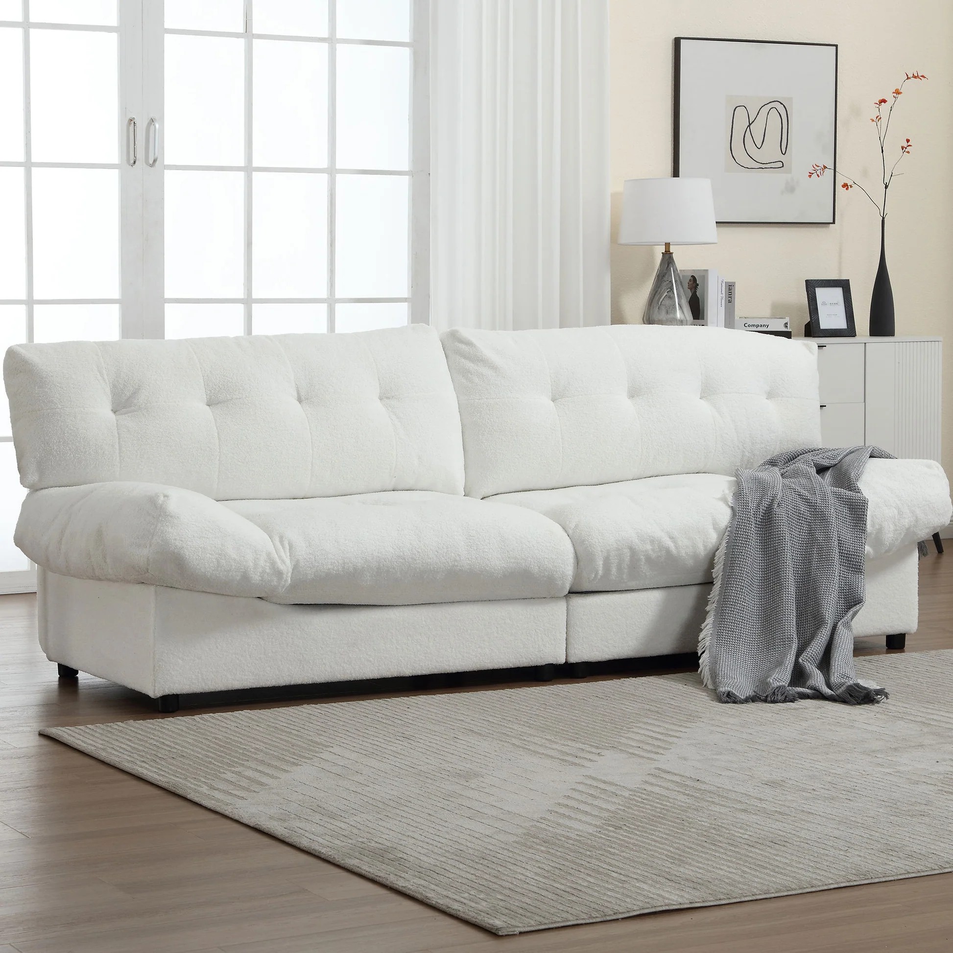 [VIDEO provided][New] Cloud Style Sofa, Teddy Velvet Fabric, Comfy Padded Cloud Couch for Living Room, Apartment W2705S0000363886973657217120