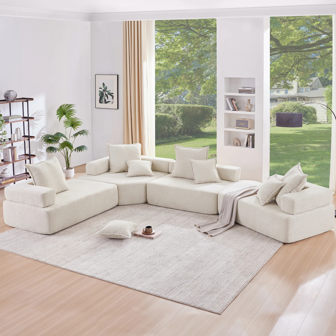 Sofá Seccional Modular Extragrande en Forma de U, Juego de Sofá de Piso de Lujo con Tejido Bouclé, Sofá Compacto Convertible, Sofá Espacioso Relleno de Espuma para Sala de Estar, Combinación Libre de 4 Piezas, 2 Colores N723S1290A63876978381187120
