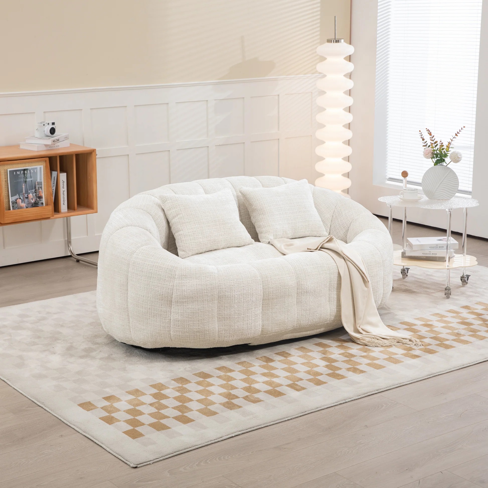 Sofá de sillón hinchable COOLMORE, sofá perezoso, cómodo y duradero, sillón hinchable de alta espalda para adultos y niños, uso en interiores y exteriores, sillón suave de acento para el suelo (terciopelo beige) W395P18143363887421433859120