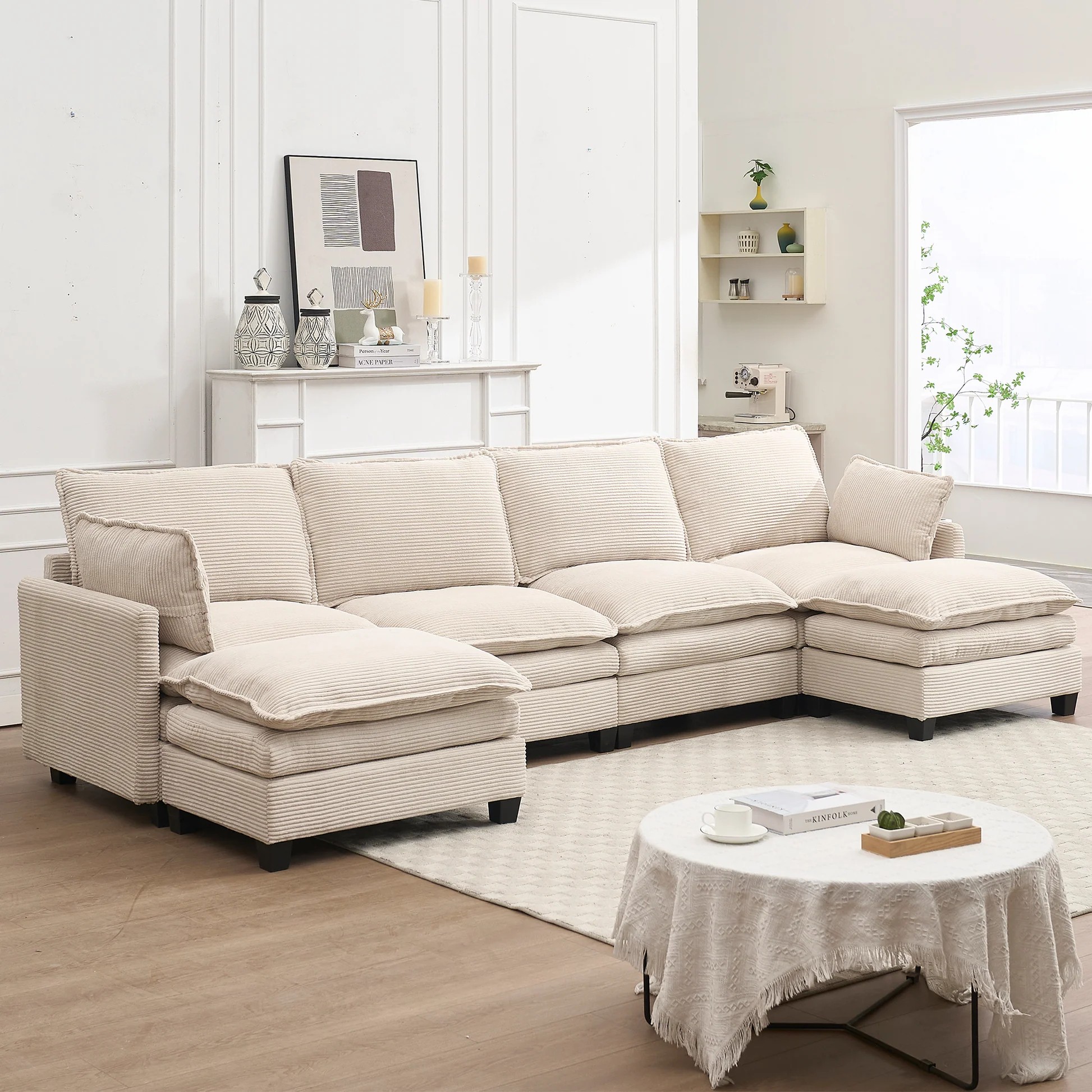 [VIDEO provided][New]Oversized Modular Sofa , Velvet Large U-Shaped Couch Comfy Upholstered 4-Seat Sofa with 2 Ottoman,2 Lumbar Pillow, Deep Seat Couch for Living Room W2705S0002263888910528641122