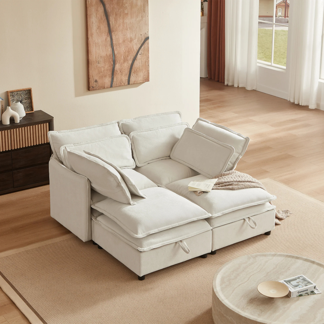 Sofá modular de cojín de doble capa U_Style, combinable libremente, para 4 personas con función de almacenamiento, incluye 4 cojines suaves, perfecto para salas de estar, oficinas y apartamentos WY000422AAA63876855892867121