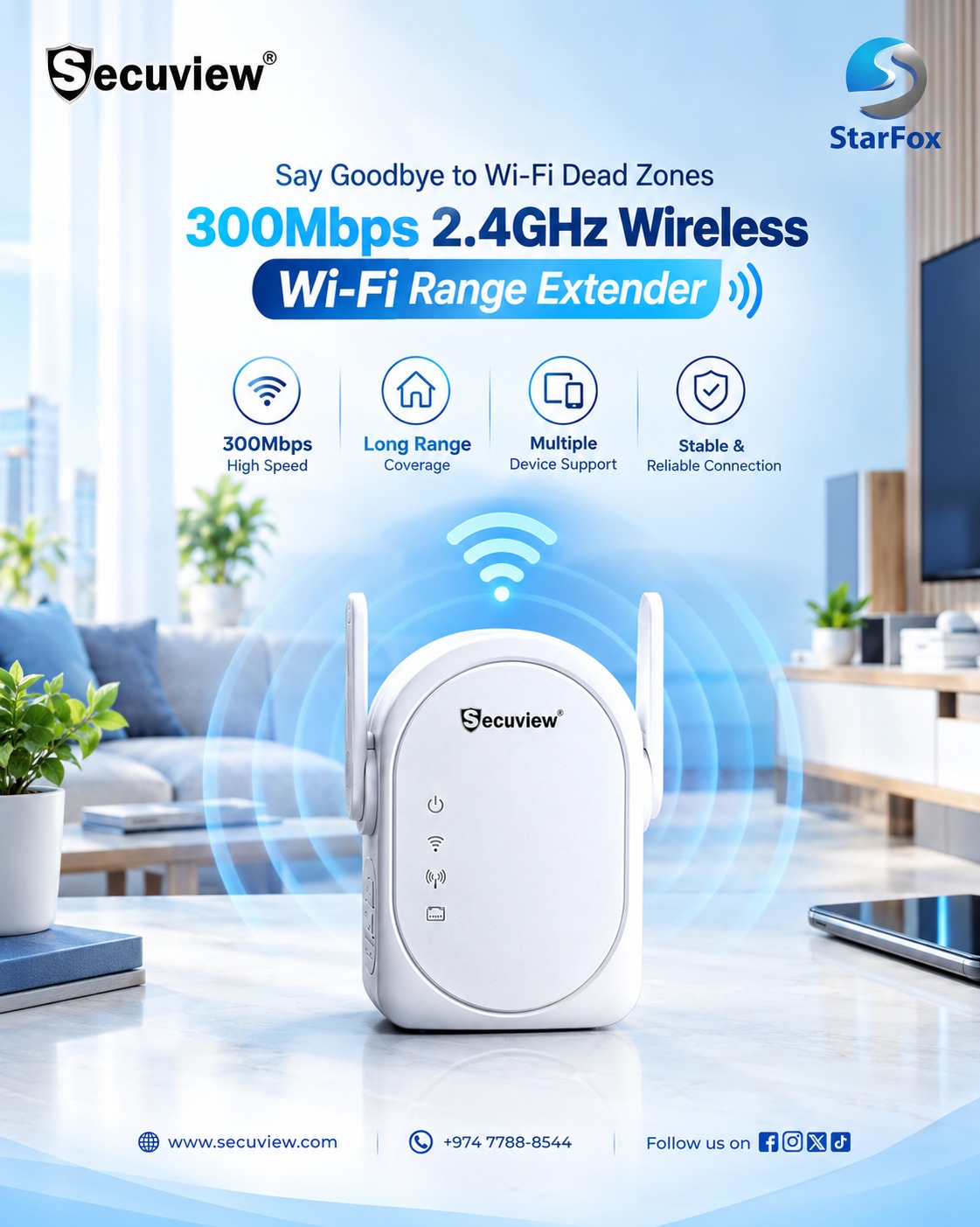 Secuview 300Mbps 2.4GHz Wi-Fi Range Extender for sale