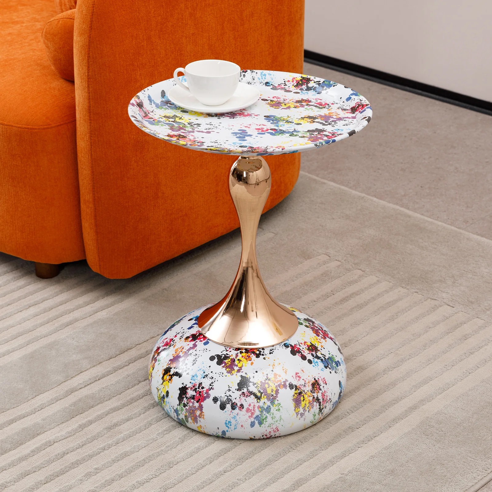 Mermaid Tail End Coffee Table Round Side Table, Modern Metal Pedestal Table, Minimalist Accent Table for Small Spaces, Drink Martini Table Decoration for Living Room W2664P23283563947591531778120