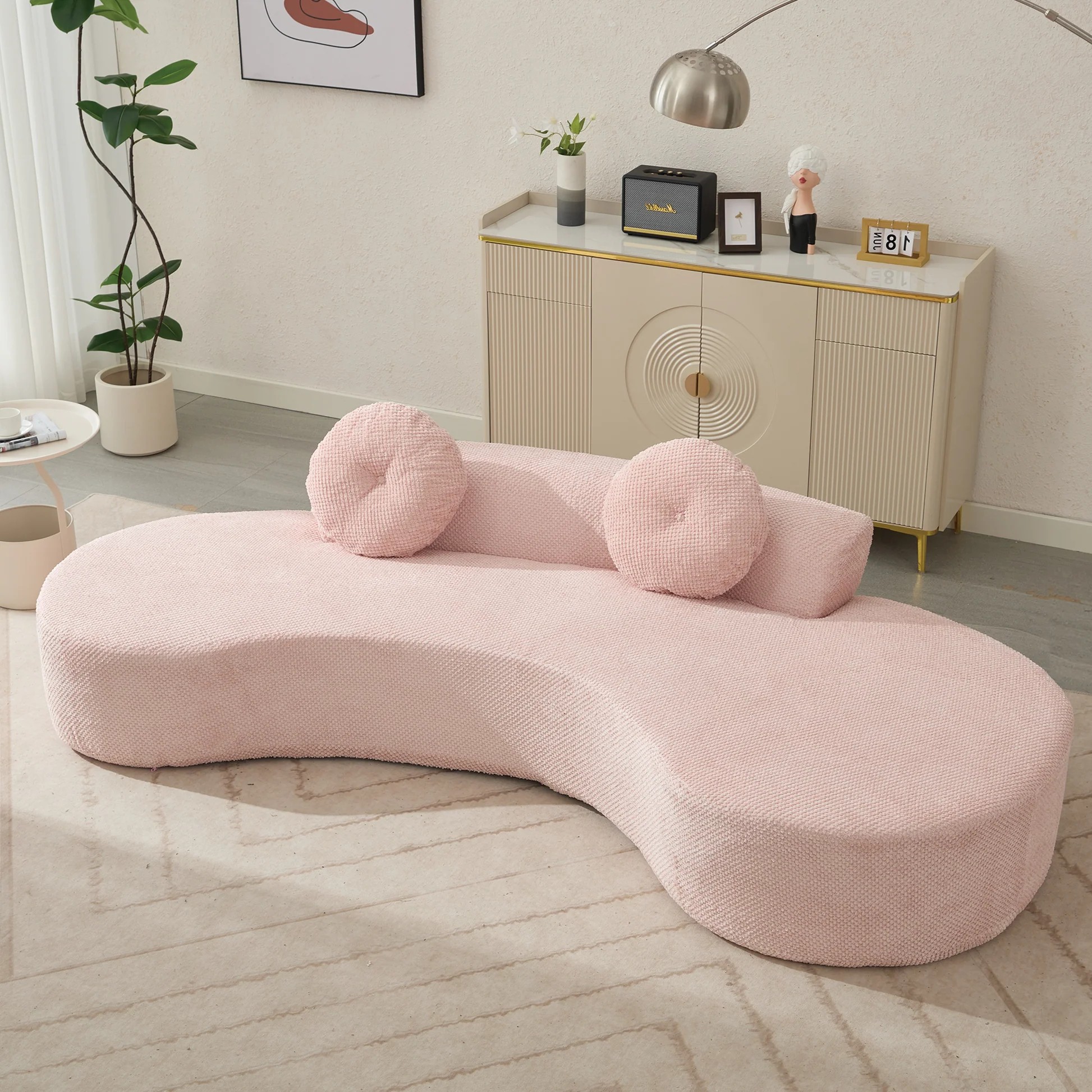 [NUEVO LLEGADO] [VIDEO PROPORCIONADO] Sofá Curvo de 105.5'', Sofá Minimalista Moderno, Sofá Cama Tipo Nube para 3-4 Personas con 2 Almohadas, para Dormitorio, Sin Montaje Requerido, Cordón en Forma de Punto, (Antirarrugas), Rosa W2163902026250627120