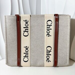 Chloé Beige Canvas Woody Tote Bag