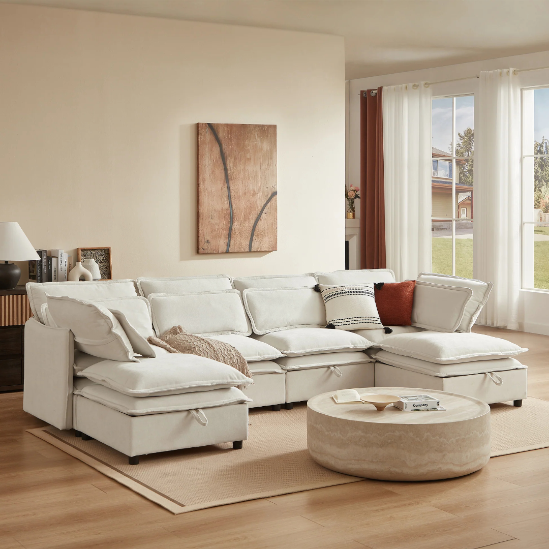 U_Style Double-Layer Cushion Modern Large U-Shaped Modular Sofa, Freely Combinable 6-Seater with Storage Function, Convertible to Sofa Bed, Perfect for Living Rooms, Offices, and Apartments WY000423AA63876813246337121