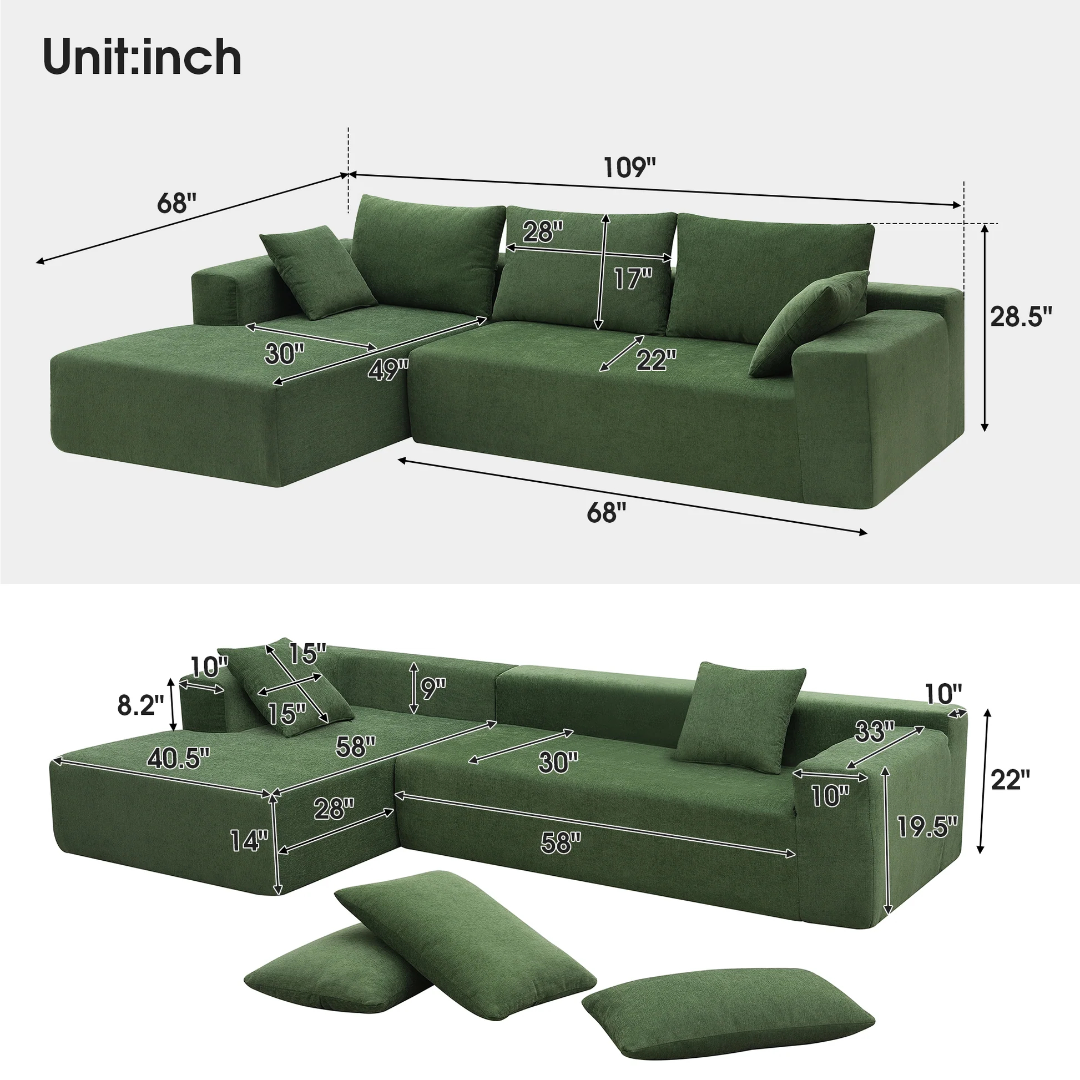 109*68' Modular Sectional Living Room Sofa Set, Modern Minimalist Style Couch, Upholstered Compressed Sofa for Living Room, Bedroom, Salon, 2 PC Free Combination, L-Shape, Cream GS000448AAF63876937770755121