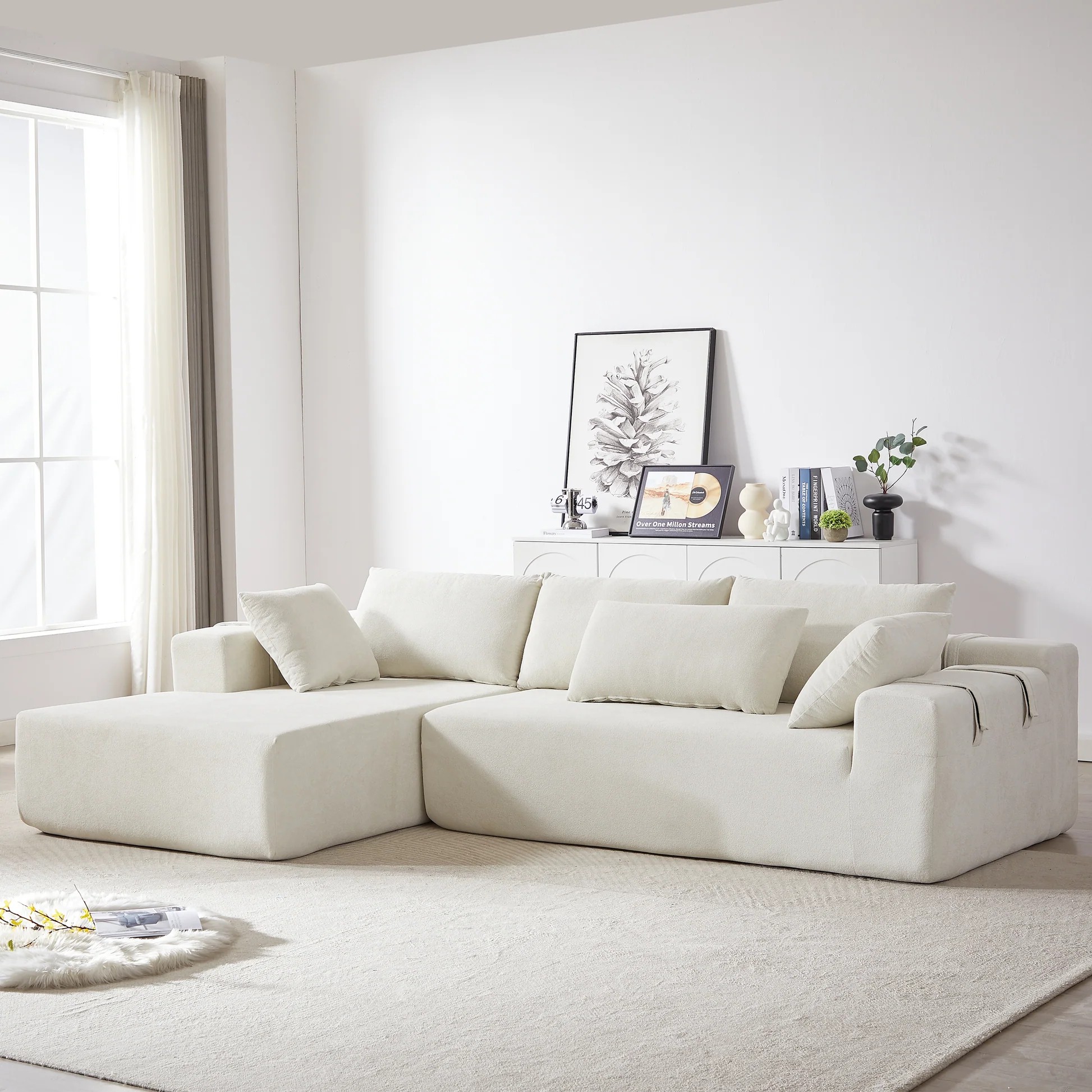 Modern Chenille Upholstered Sectional Sofa Couch Set,Modular 108' L Shaped Sectional Living Room Sofa Set With 6 Pillows,Free Combination Sofa Couch for Living Room,Bedroom(Left Chaise) W834S0039863888921028483120