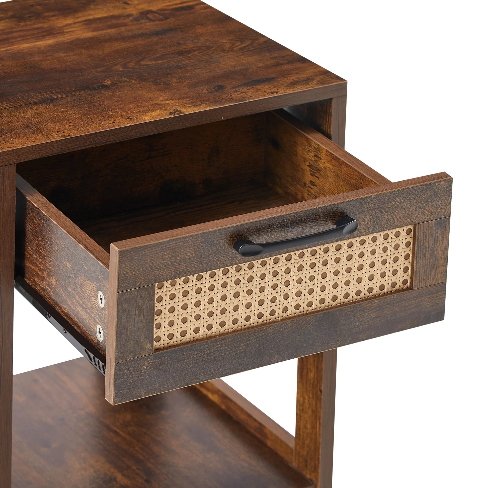15.75' Rattan End table with drawer, Modern nightstand, side table for living room, bedroom,Rustic Brown W12657310963999277107842122