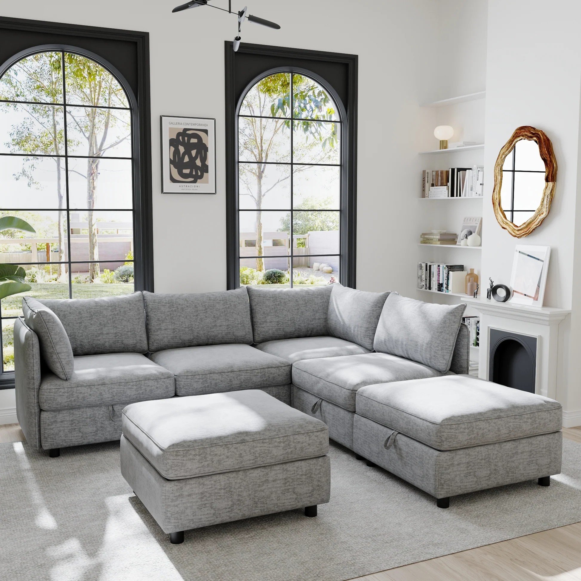 Modular Sectional Sofa, Convertible Sofa Seat With Storage, Sleeper Sectional Sofa Set, Fabric Flexible Modular Combinations for Living Room W680S0002963888670548609122
