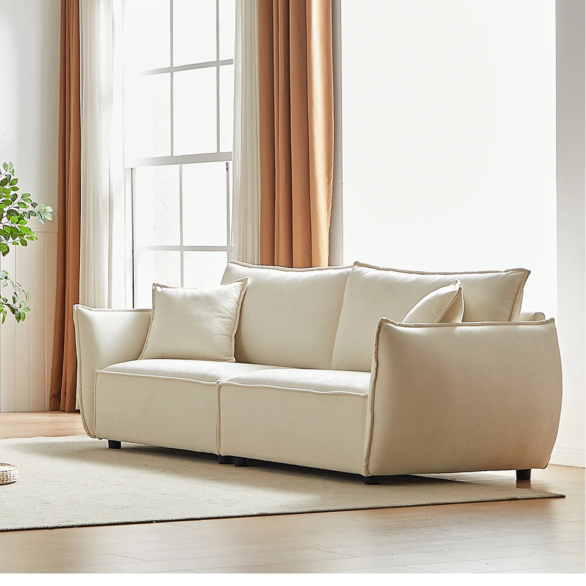 Sofá Seccional Moderno MH88', Sofá de Sala de Estar Amplio, Sofá Triple de Terciopelo con 2 Almohadas Extra, Asiento y Respaldo Gruesamente Acolchados y Reposabrazos para Apartamento, Sala de Estar W1193S0010563888653162369121