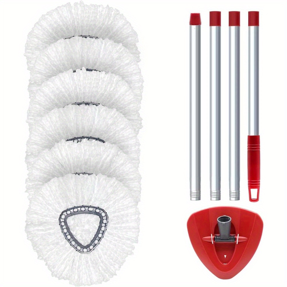 Cabeza de fregona giratoria de repuesto, base para mango compatible con la fregona giratoria de microfibra O-Cedar EasyWring, 6 recambios de cabezas de fregona, mango de fregona ajustable de 30-58 pulgadas y juego combinado con 1 base de fregona64773450470530120