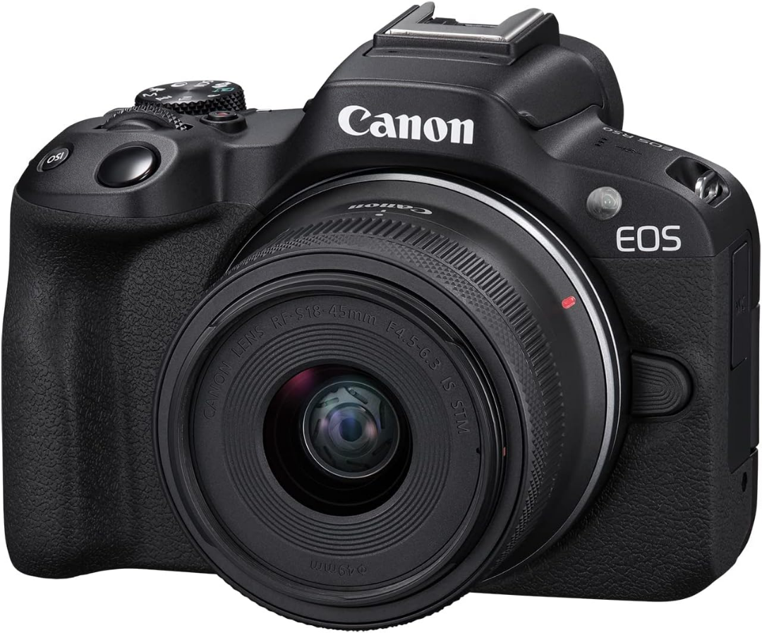 Cámara sin espejo Canon EOS R50 con objetivo RF-S18-45mm F4.5-6.3 STM, sensor CMOS de 24,2 megapíxeles (APS-C), video 4K, cámara híbrida, fotografía y video, vlogging, creador de contenido, montura RF, color negro63048849767171127