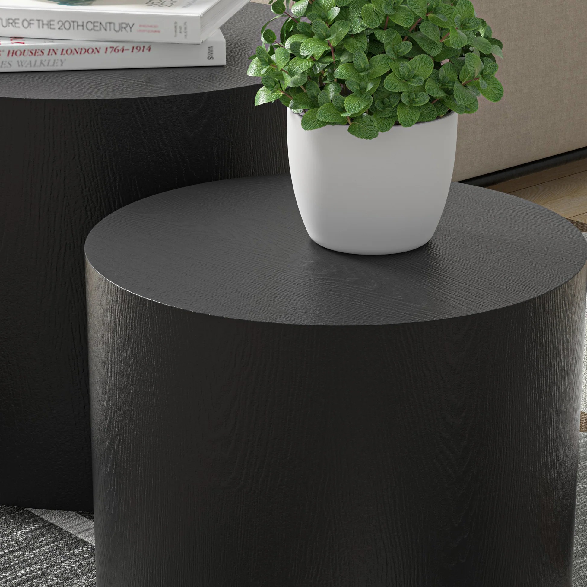 MDF with ash/oak/walnut veneer side table/coffee table/end table/nesting table set of 2 for living room,office,bedroom Black W8764012163932195475074121