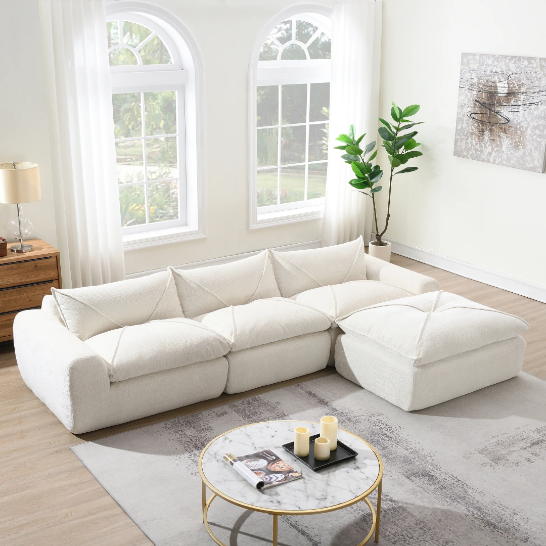 [VIDEO proporcionado] Sofá de 116'' completamente comprimido con espuma de alta densidad, sin montaje requerido, diseño sin patas ni estructura, respaldo y asiento integrados, combinación libre, chenilla particle N723S63876794941315120