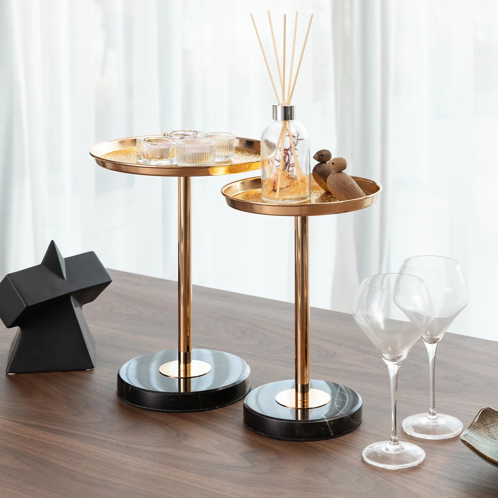 2 Pcs Adjustable Side Table, Small Tea Martini Table, Gold, Natural Marble Decorative Pedestal End Table for Display and Storage W2664P23282463947599818242120