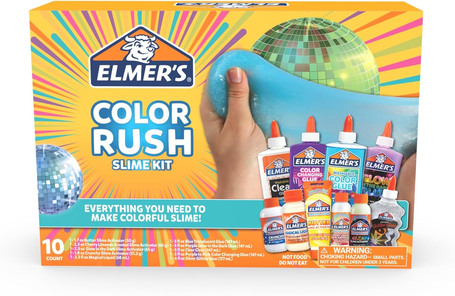 Kit de Slime Elmer's Color Rush incluye pegamento líquido, juego de 10 piezas63700861179011122