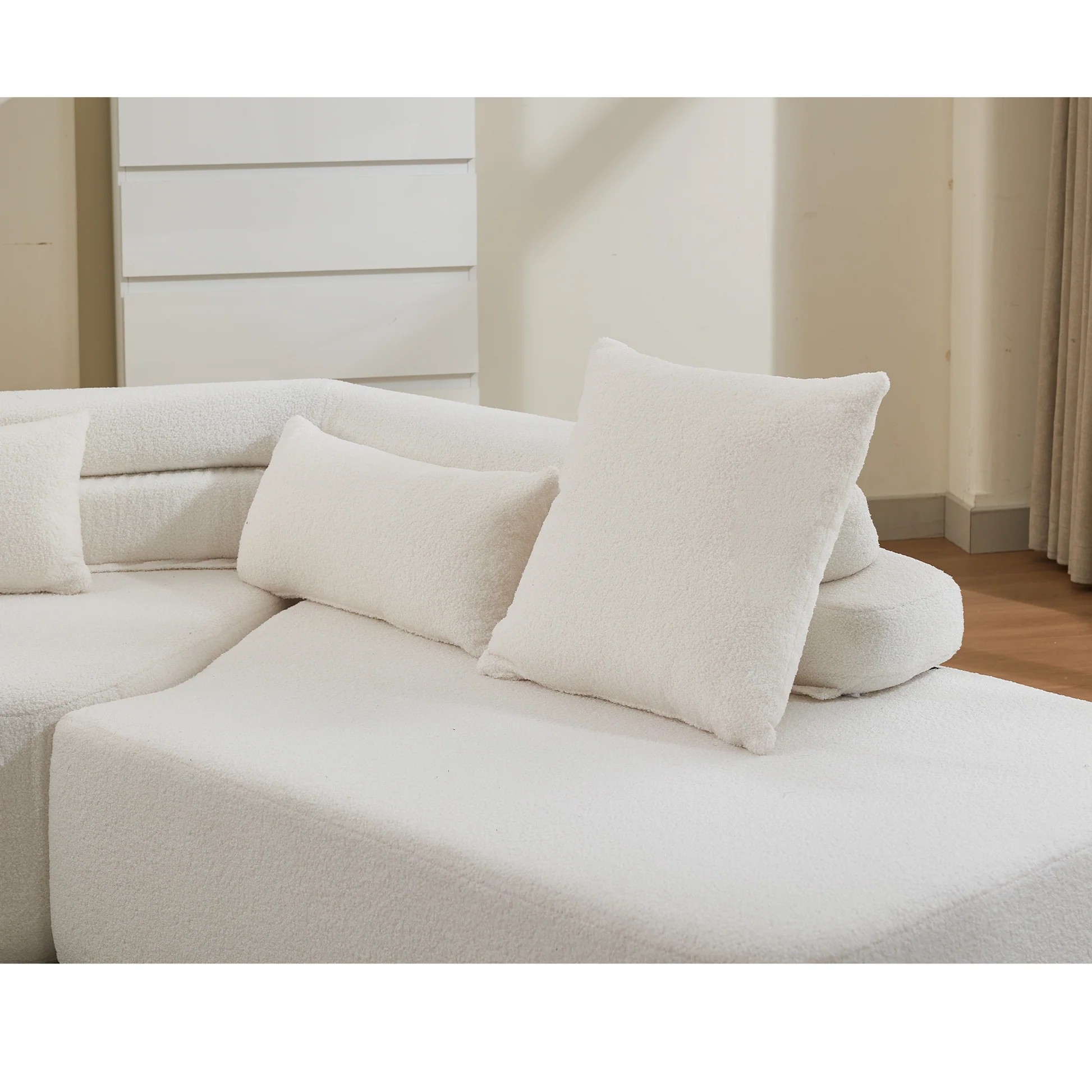 [NEW ARRIVED] [VIDEO PROVIDED] 128'Minimalist Cloud Sectional Couch ,Modern Couches ,4-Seater ,No Assembly,Two modular sofa,Boucle Teddy Fabric, upholstered , anti-wrinkle fabric, Beige W2108S0009563886789688323122