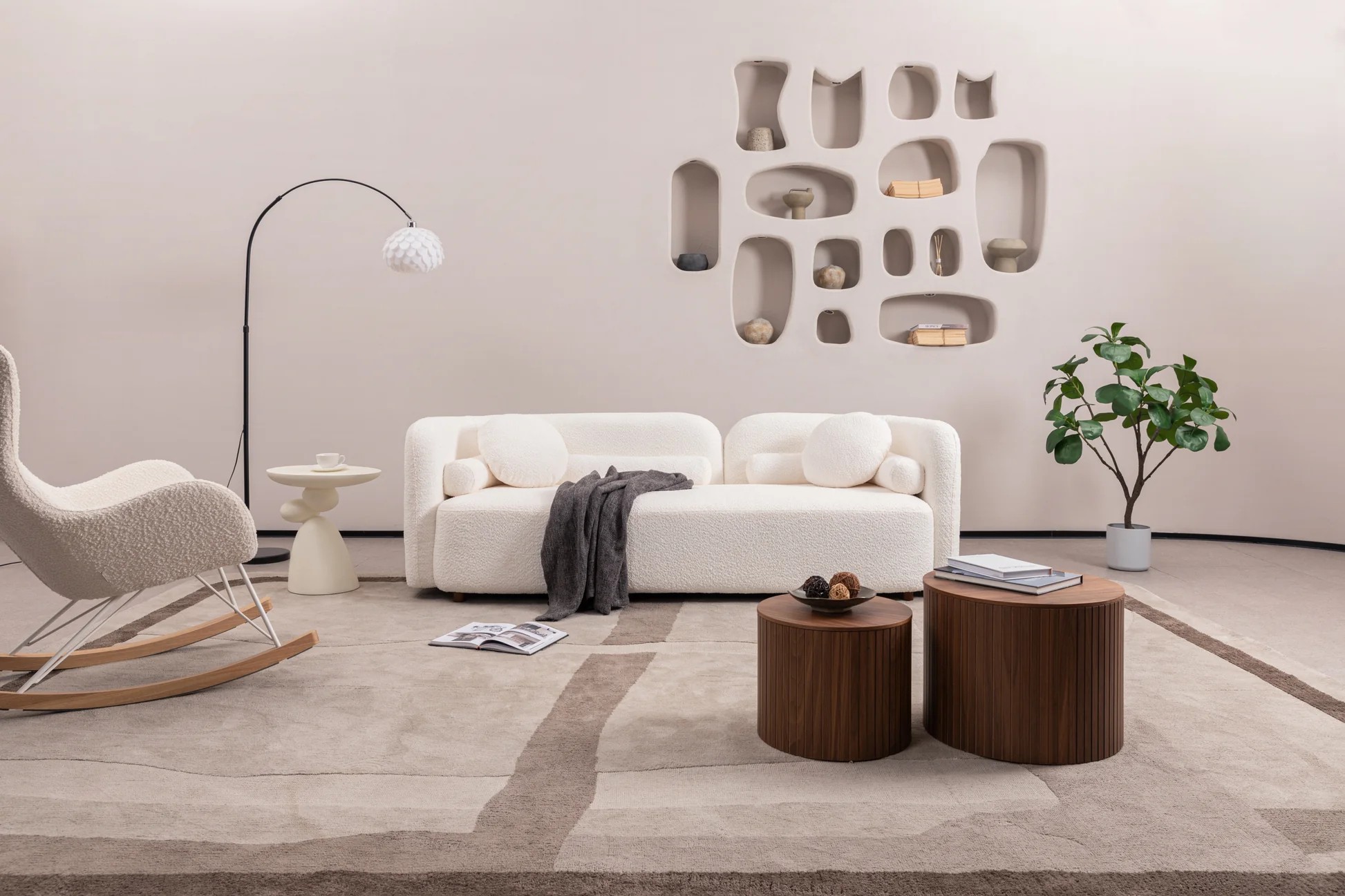 Luxury Modern Sofa Couch for Living Room, White Boucle Upholstered Cloud Couch for Apartment Home Office, 3 Seater W2664P23300063886874679169121