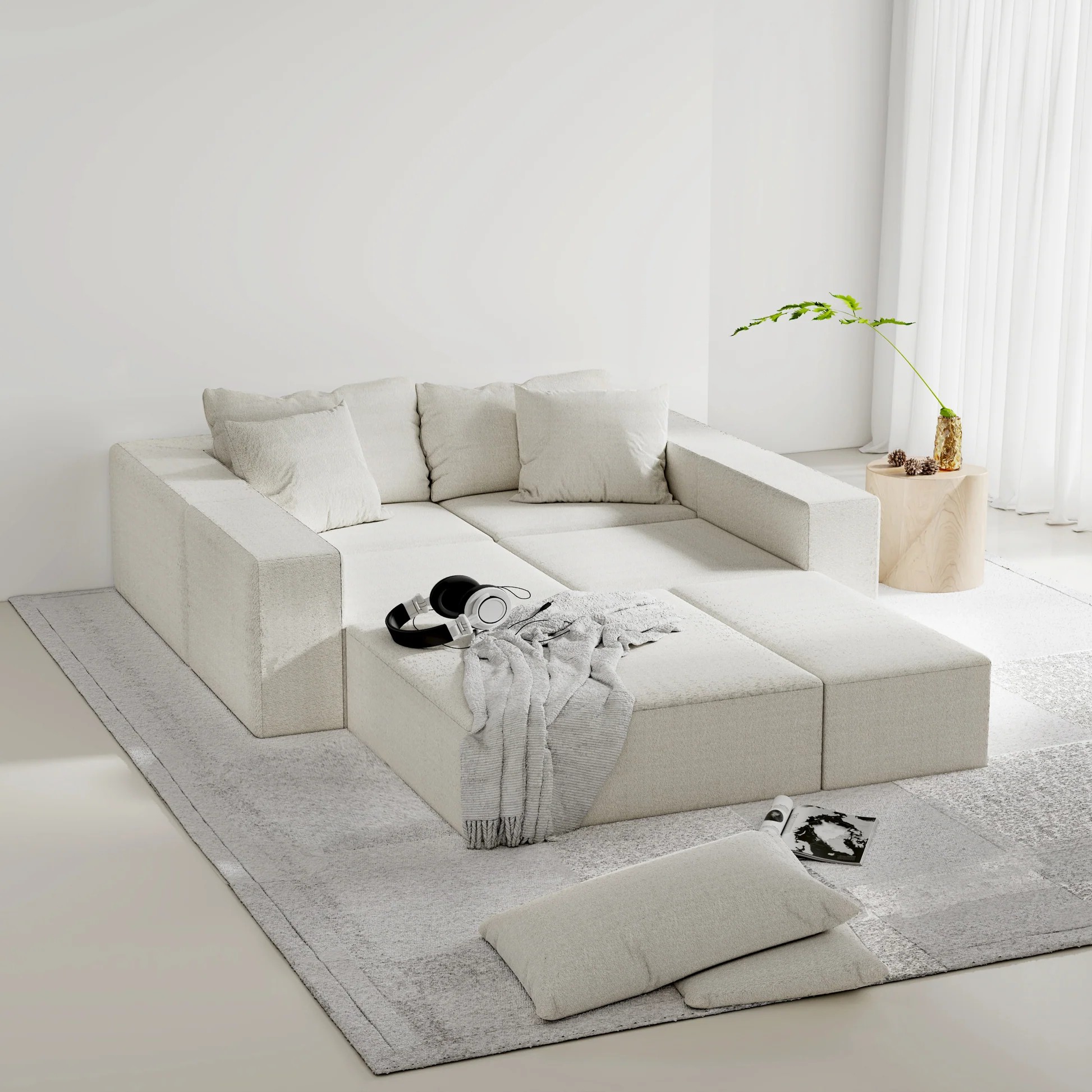 Modern Upholstered Sectional Sofa Couch Set,Modular 132' L Shaped Sectional Living Room Sofa Set With 6 Pillows,Free Combination Sofa Couch for Living Room,Bedroom W834S0037663888641175297121