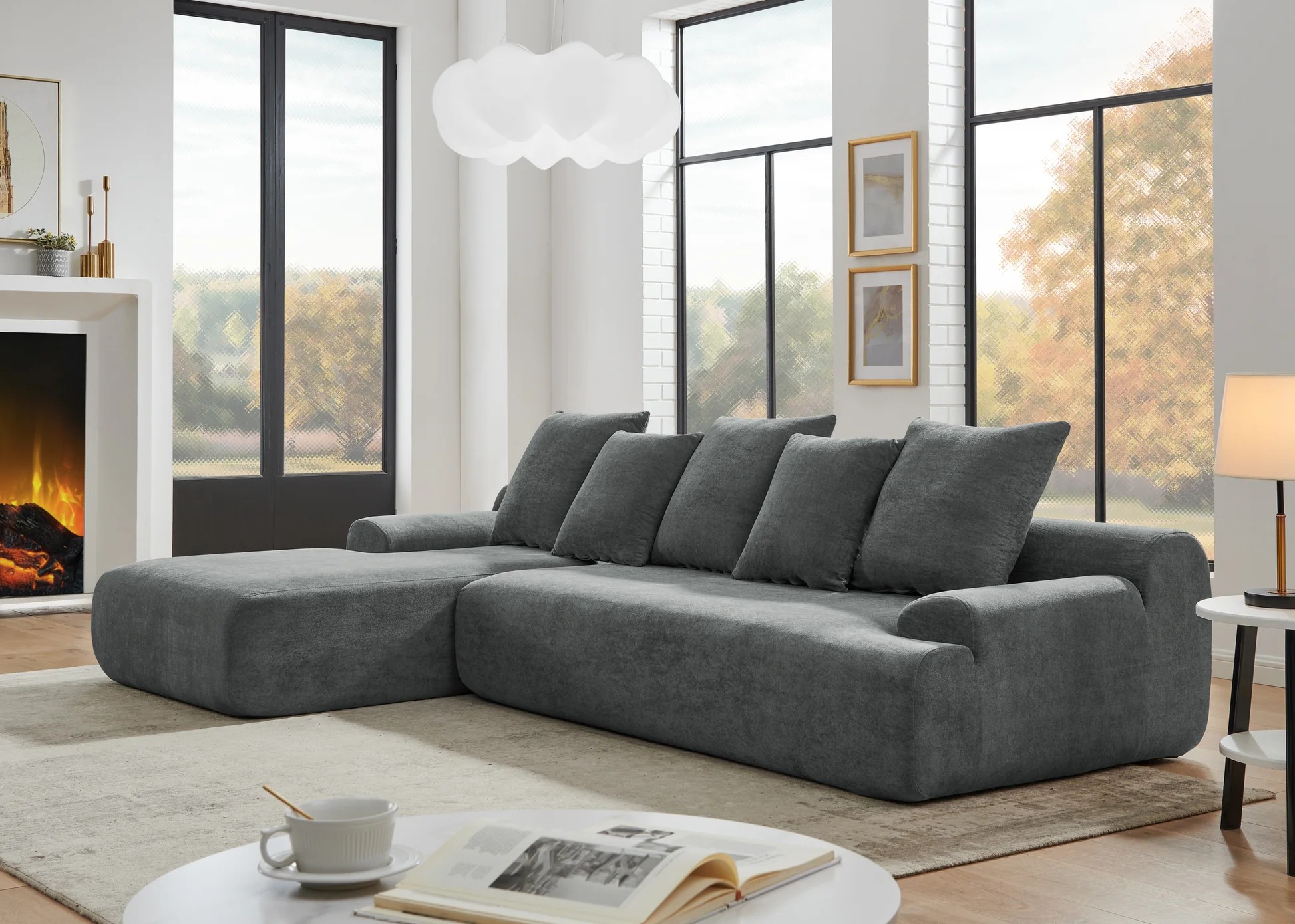 110.25x67'' Modern Upholstered L-Shape Sectional Sofa Couch, Modular Compressed Sofa with Free Combination for Living Room Bedroom, Melange Velvet, Grey W1413S0008263888797895555121