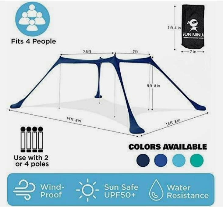 (Original $118) SUN NINJA Beach Tent Sun Shelter UPF50+, New other63203540796801123