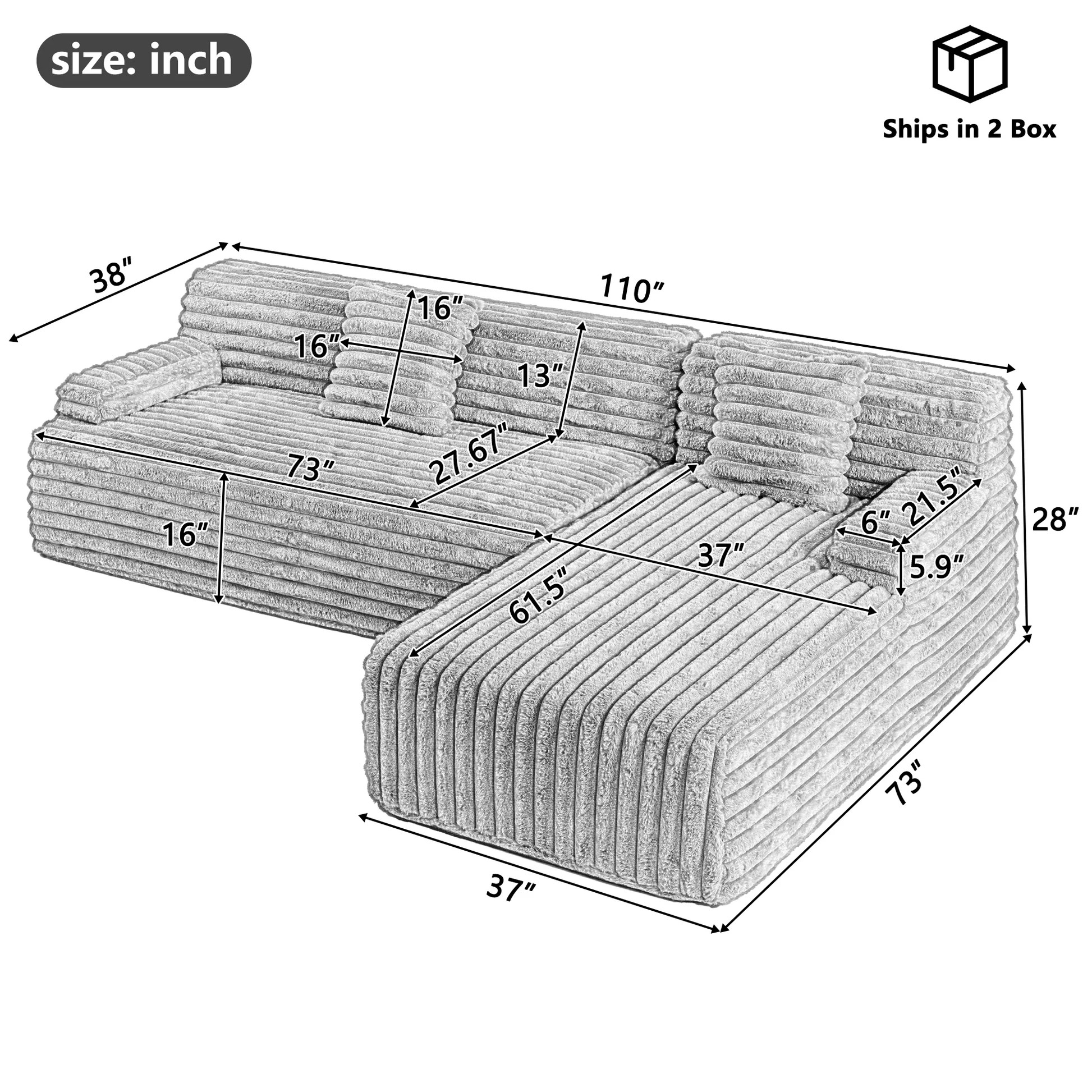 110' Cloud Sectional Sofa Upholstered Couch Free-combined Sofa for Living Room, Light Coffee N719S001820D63888933291779121