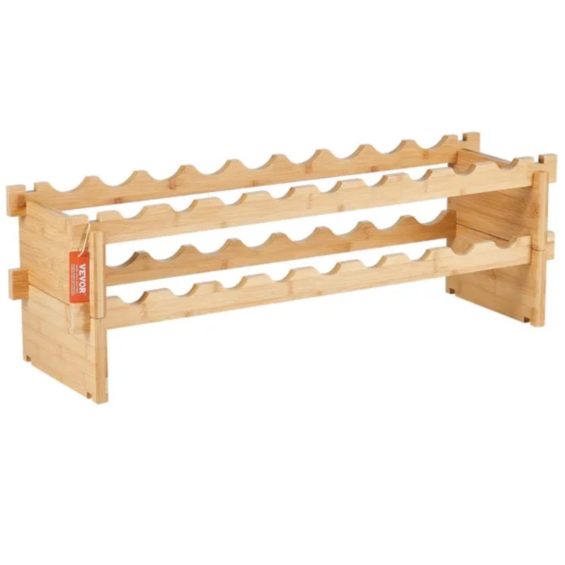18 Bottle Stackable Modular Wine Rack Bamboo Wood Display Shelf 2 Tier - OK