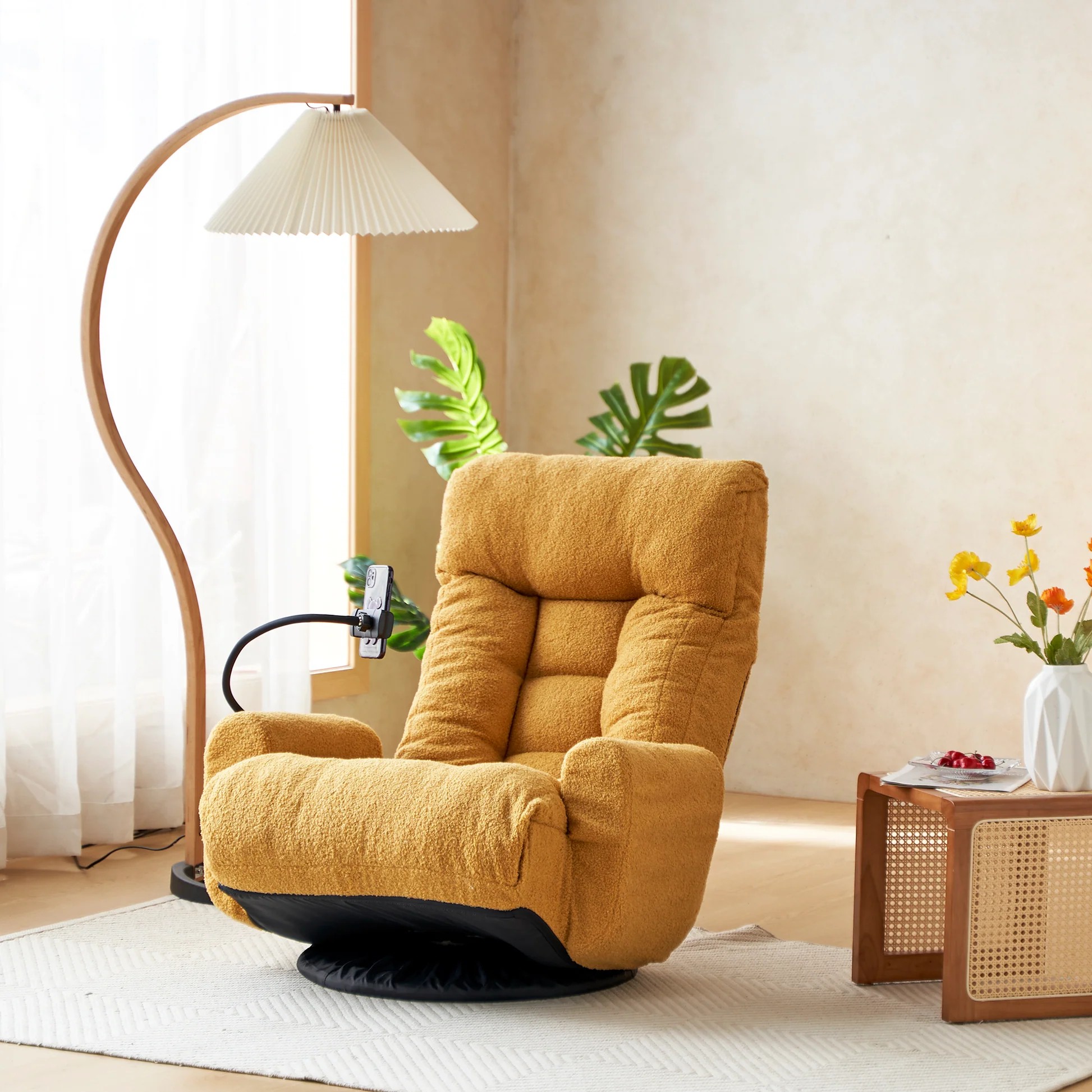 Adjustable Yellow Swivel Lounge Chair with 360-Degree Rotating Seat and Headrest Support, Leisure Chair Deck Chair - Game Chair for Living Room W244P17263863909982781059120