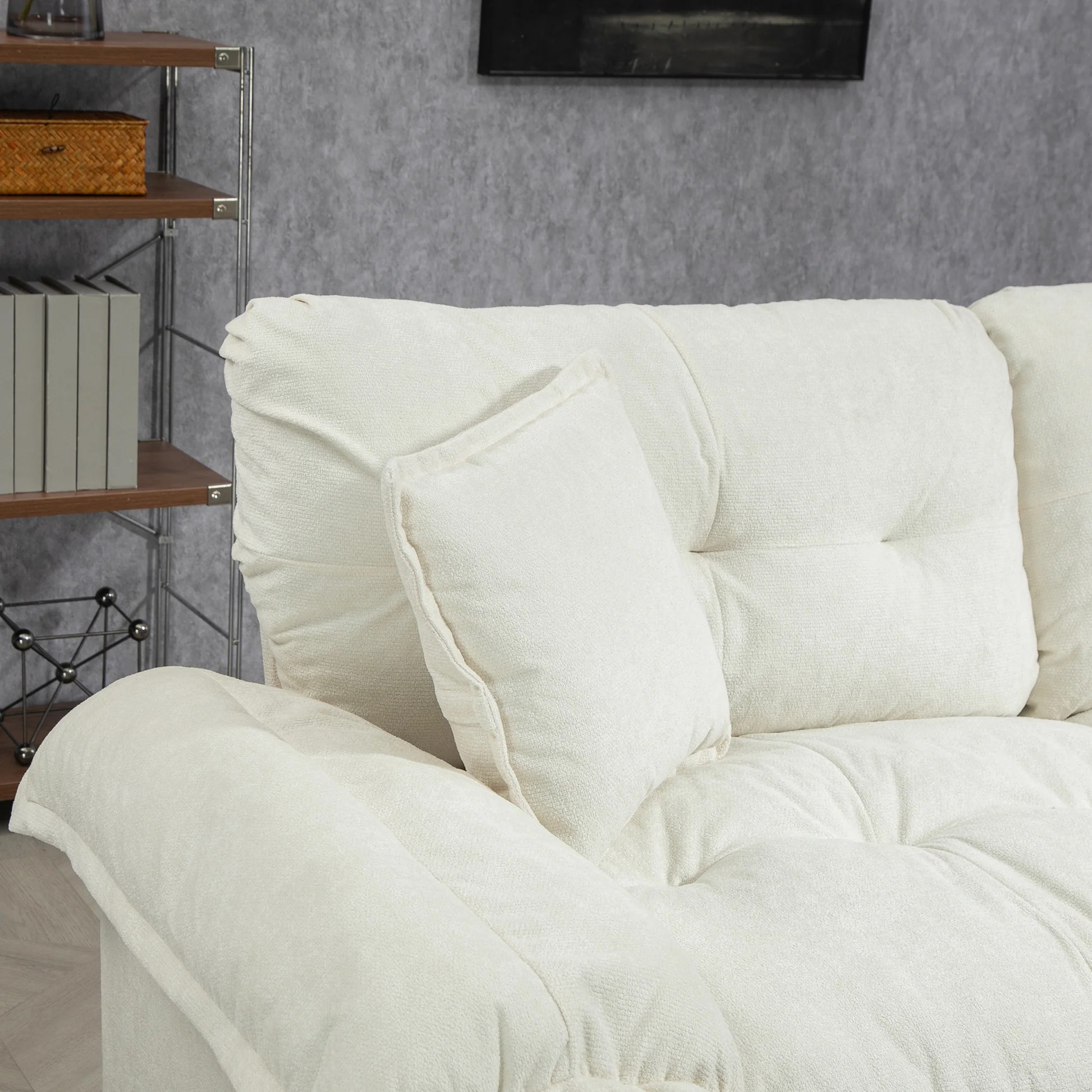 Sofá chenilla de 84' Sofá pequeño Sofá de dos plazas Asiento profundo Sofá con 2 cojines decorativos y espuma viscoelástica para sala de estar apartamento oficina salón - Beige W676S0001163887502449793121