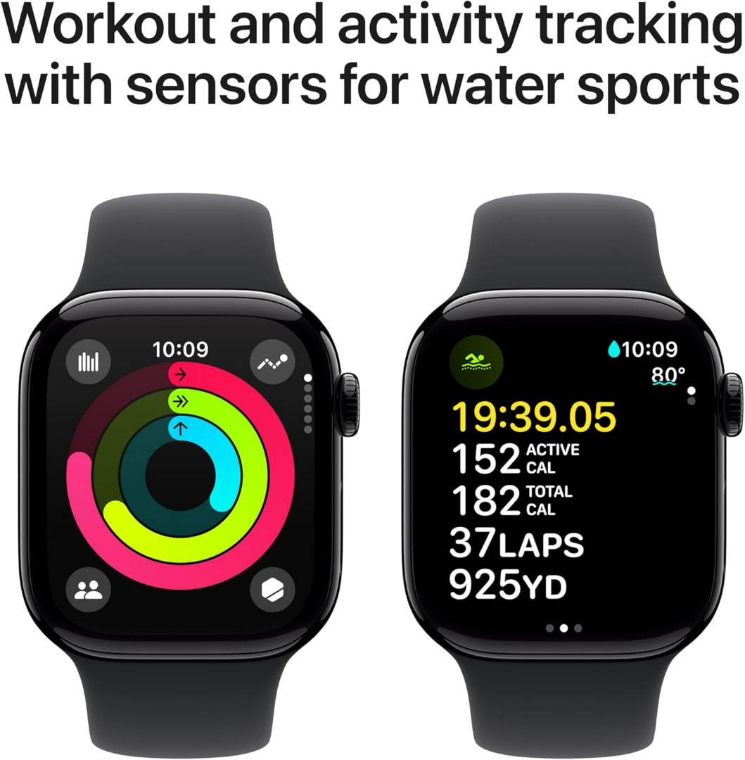 Apple Watch Serie 10 [GPS + Cellular 42 mm] con caja de aluminio en negro intenso y correa deportiva negra - Talla S/M. Rastreador de condición física Aplicación de ECG Pantalla Retina siempre activa Resistente al agua63037900740611122