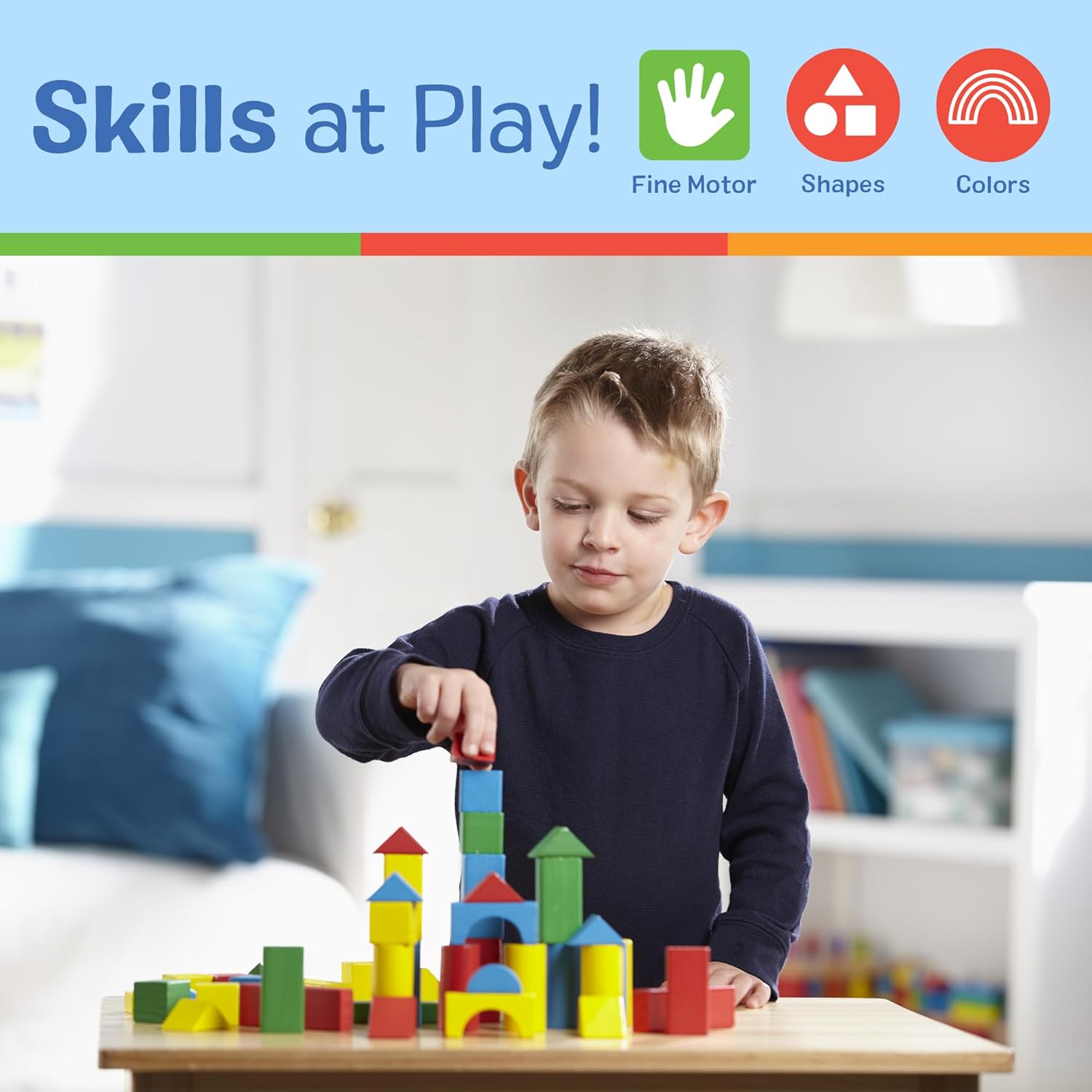 Bloques de Construcción de Madera Melissa & Doug, Juego de 100 Bloques en 4 Colores y 9 Formas (Caja Abierta)63678933055105121