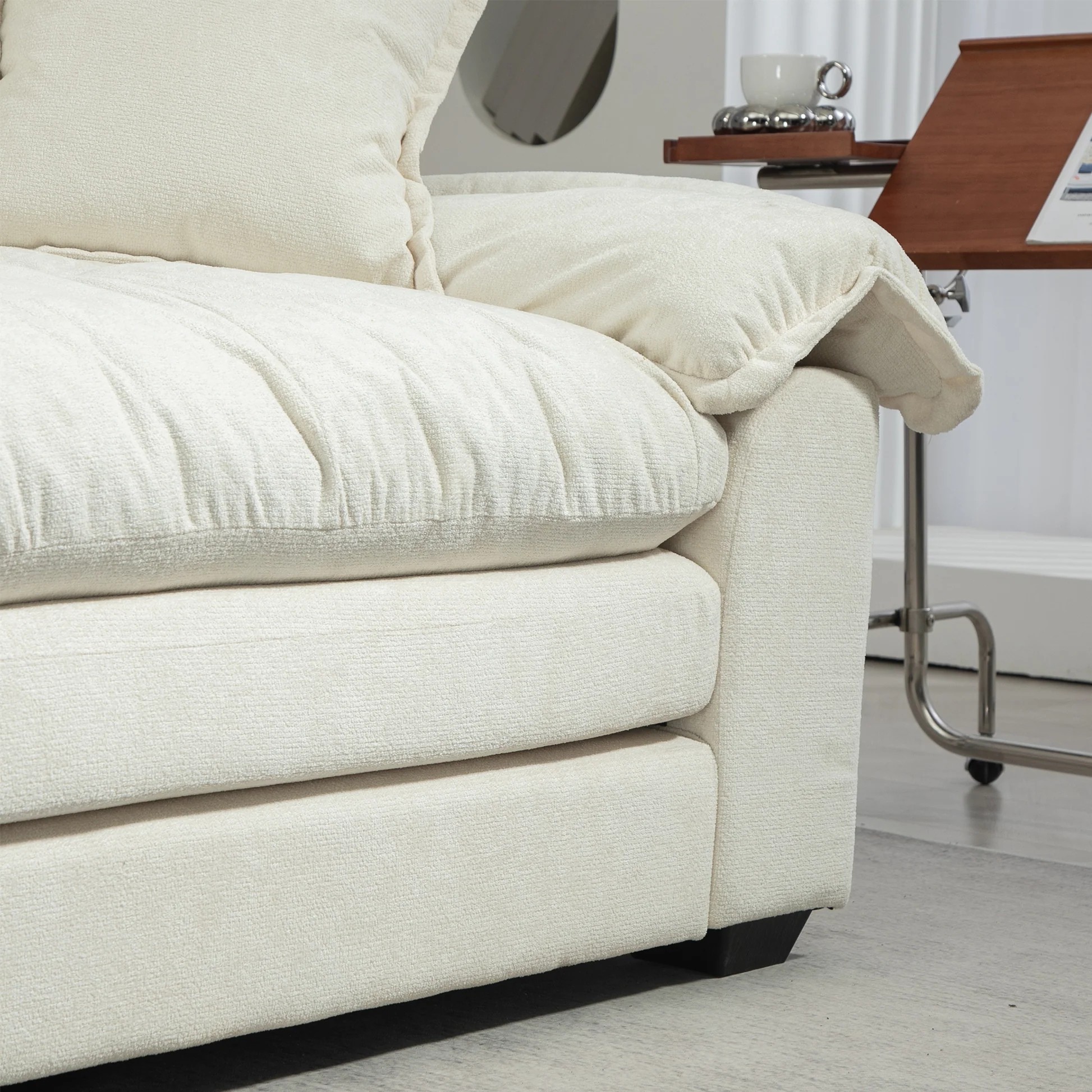 Sofá chenilla de 84' Sofá pequeño Sofá de dos plazas Asiento profundo Sofá con 2 cojines decorativos y espuma viscoelástica para sala de estar apartamento oficina salón - Beige W676S0001163887502449793122