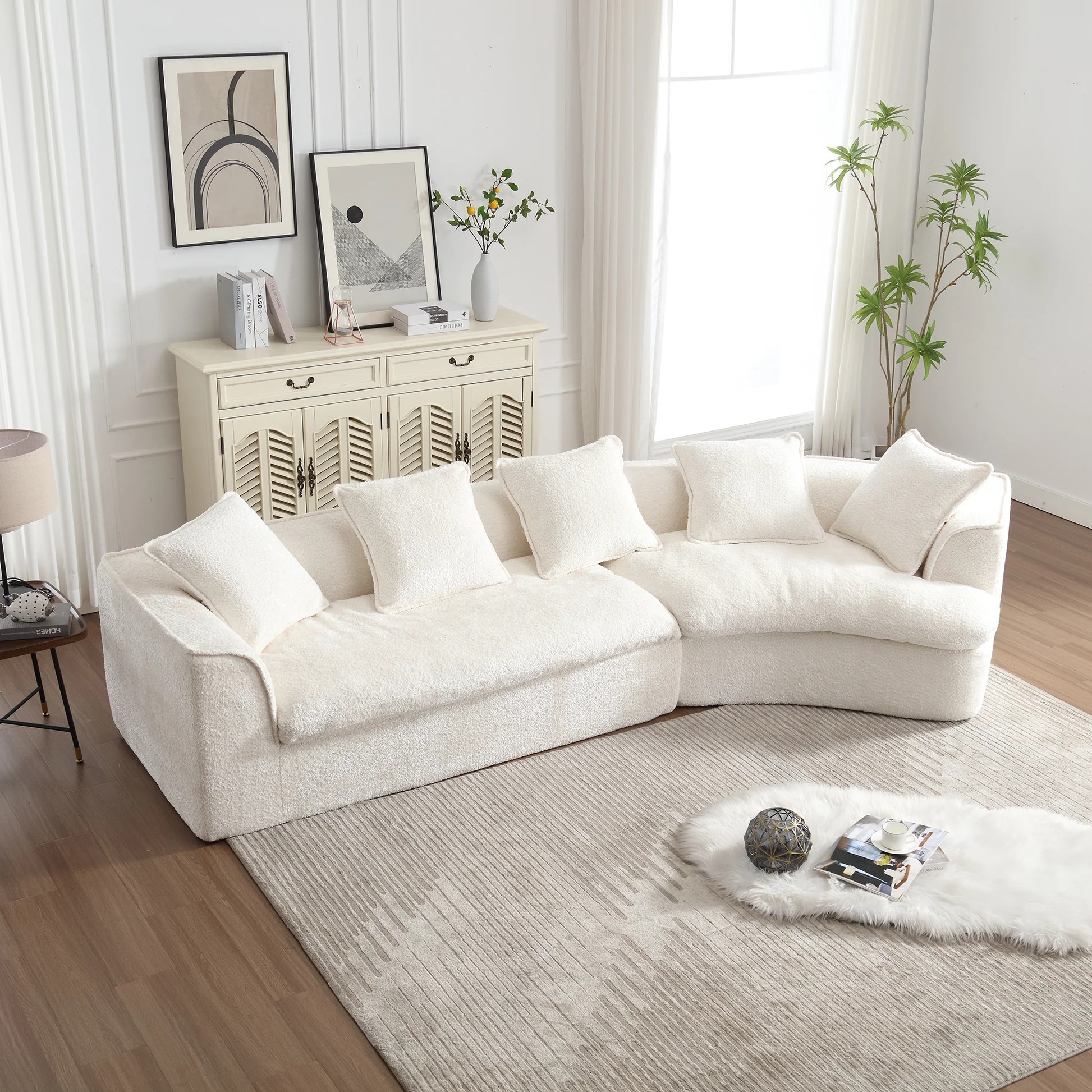 Sofá con chasis COOLMORE de 3 plazas para sala de estar, sofá cómodo de gran tamaño con construcción única de doble asiento y esquina para apartamento, oficina, orientación hacia la derecha (beige) W395S0011063887440700931120