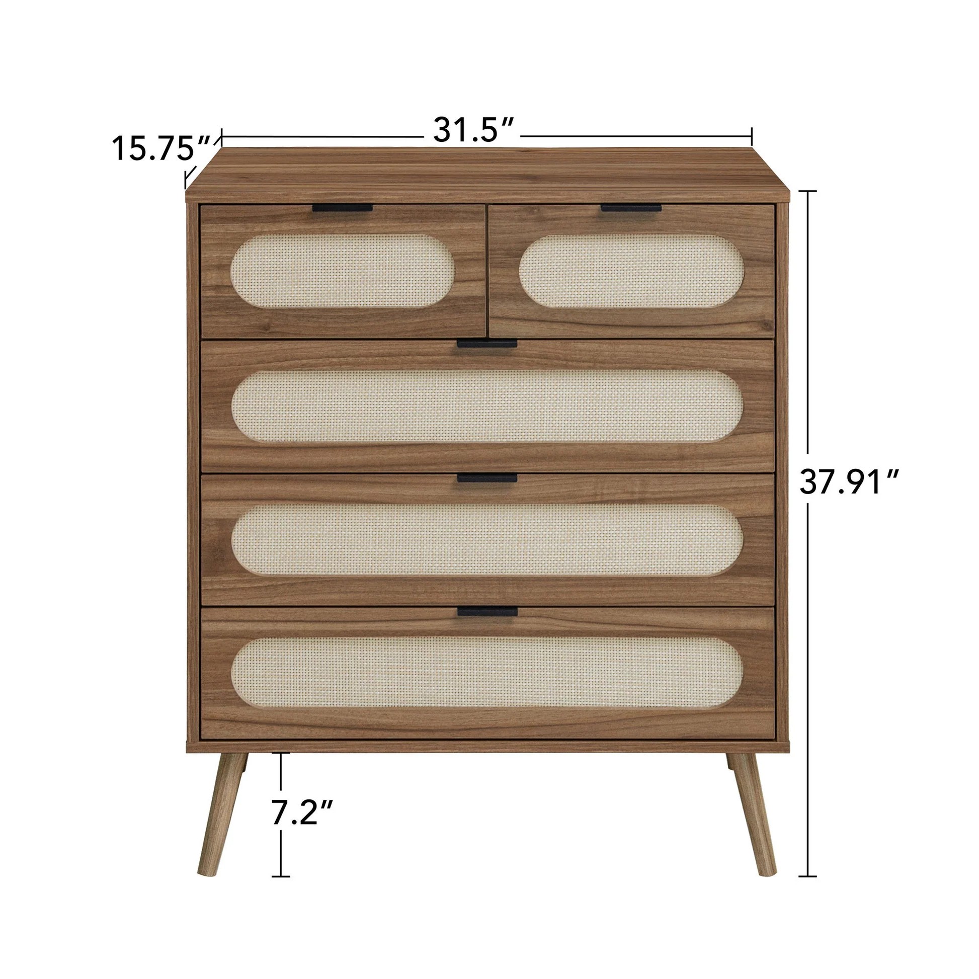 Modern 5-Drawer Accent Storage Cabinet for Living Room, Bedroom, Dining Room, or Study – Walnut MDF W68813751363999612362498122
