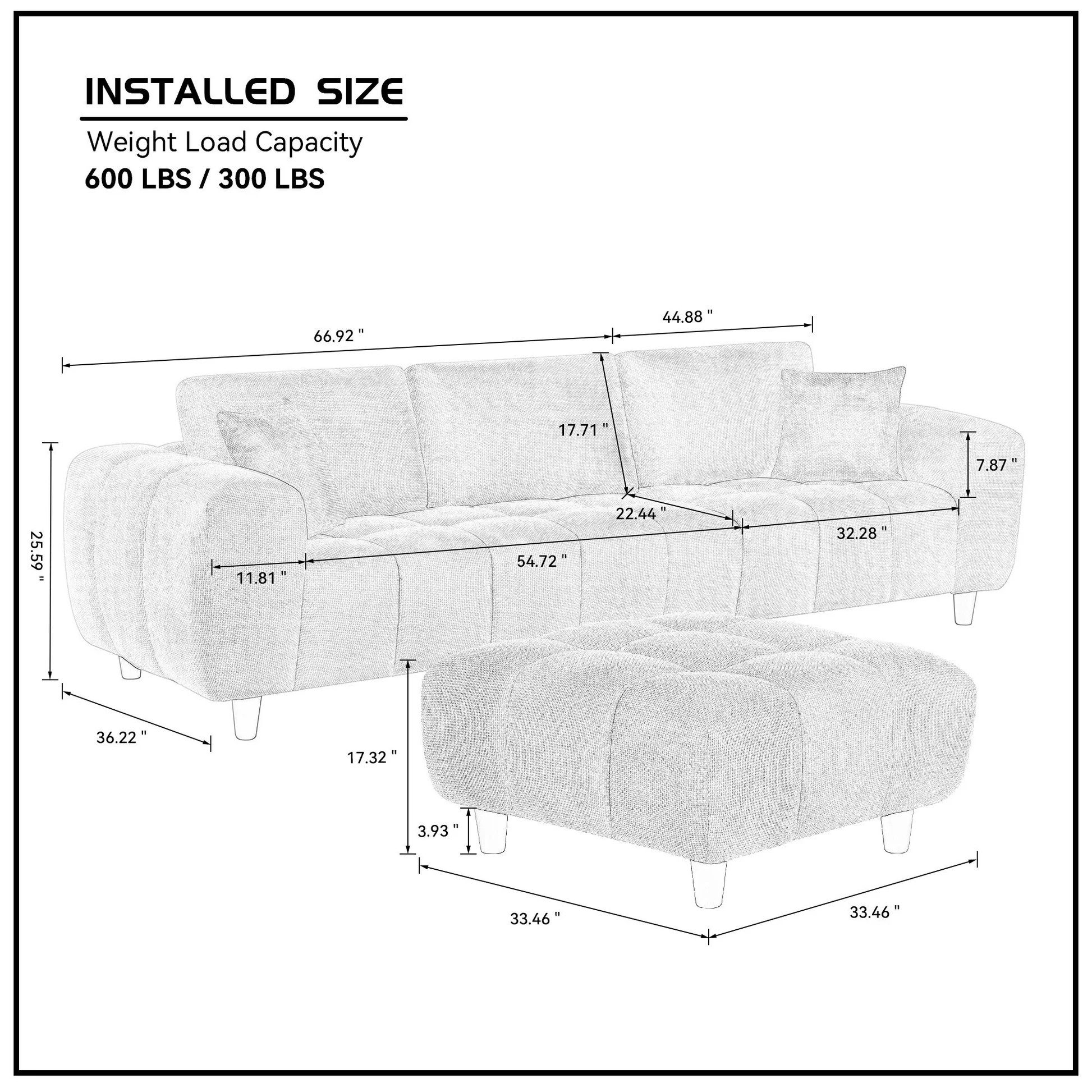 111.81 Inch Convertible Sectional Sofa Couch, L Shaped Sofa with Fabric Couch,Modern Design Cream Style Marshmallow Sofa for Living Room and Office,White W2582S0000763887406906499122