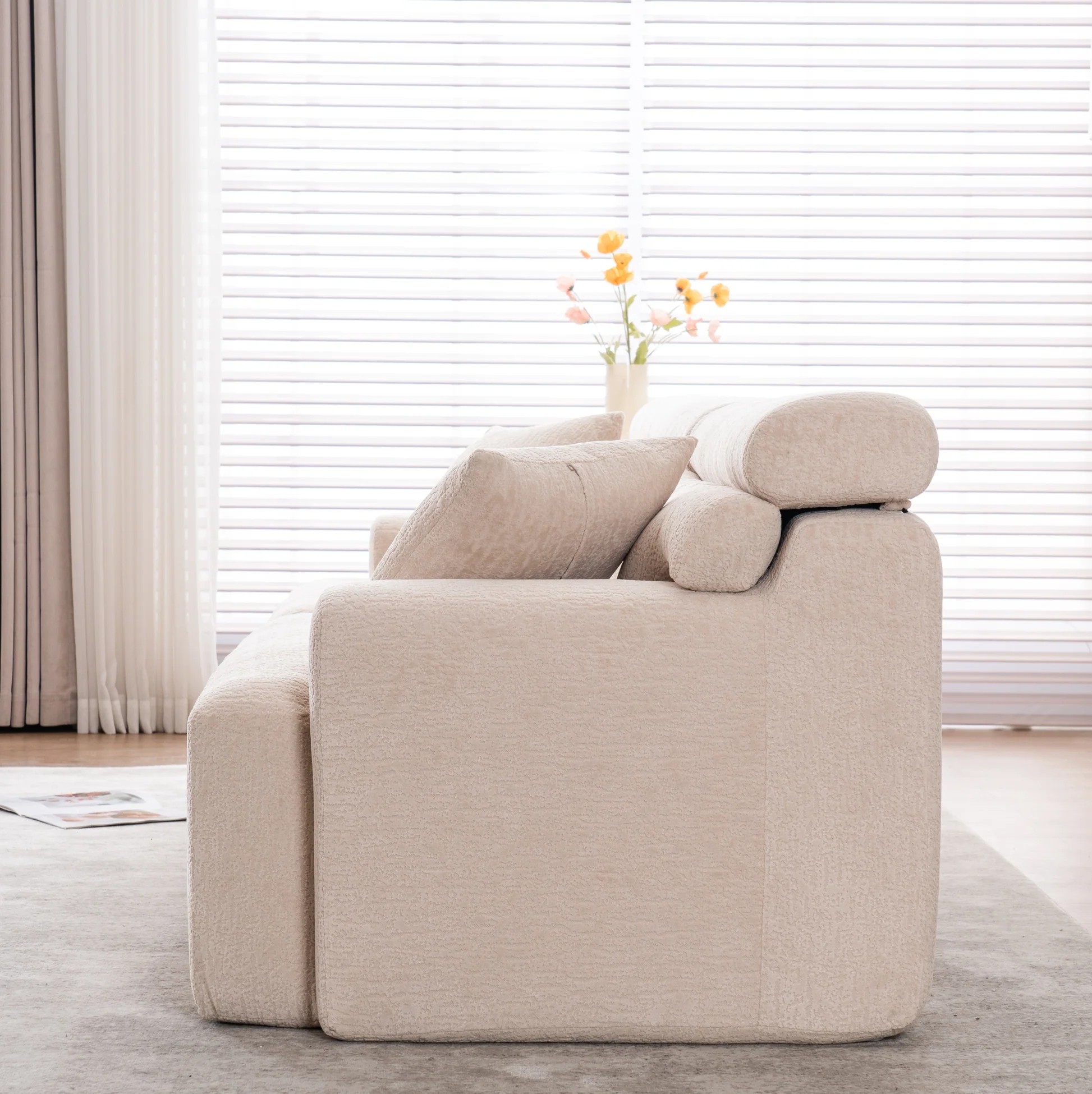 LY-029 APRICOT COMPRESSION SOFA: 4-seater combined sofa, Wood Grain Chenille fabric, full sponge compression sofa,combined sofa with 2 pillows for living/ Home Furniture/ Apartment W2231S0002363909061981315121