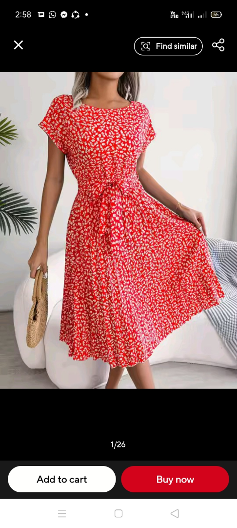 Msfilia Summer Print Pleated A Line Long DressWomen Short Sleeve High Waist Spring Round NeckChic Dress with Belt63503985095681121