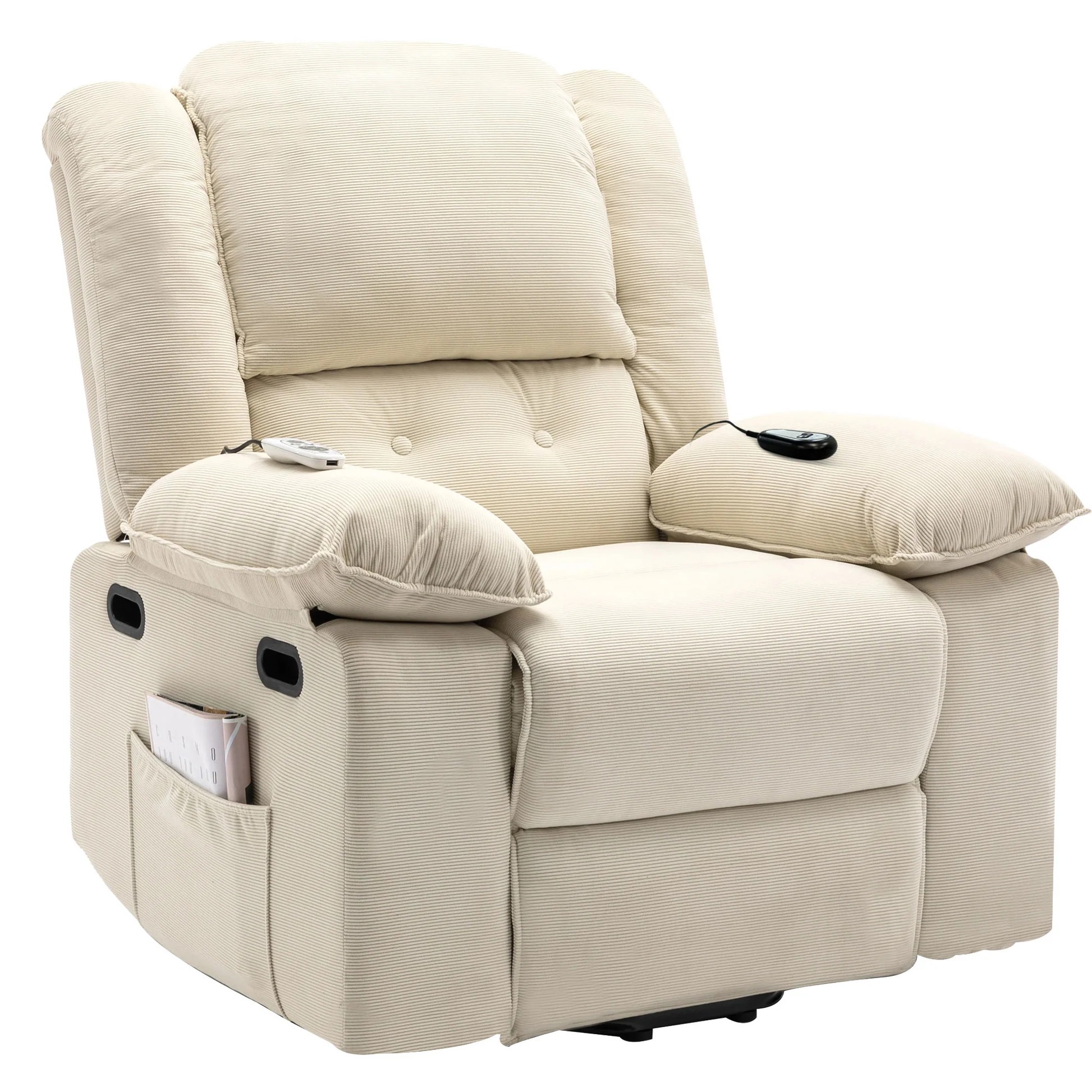 Modern Power Lift Recliner Chair with Adjustable Massage and Heating Functions in Beige Corduroy N719P243150A63909619634818120