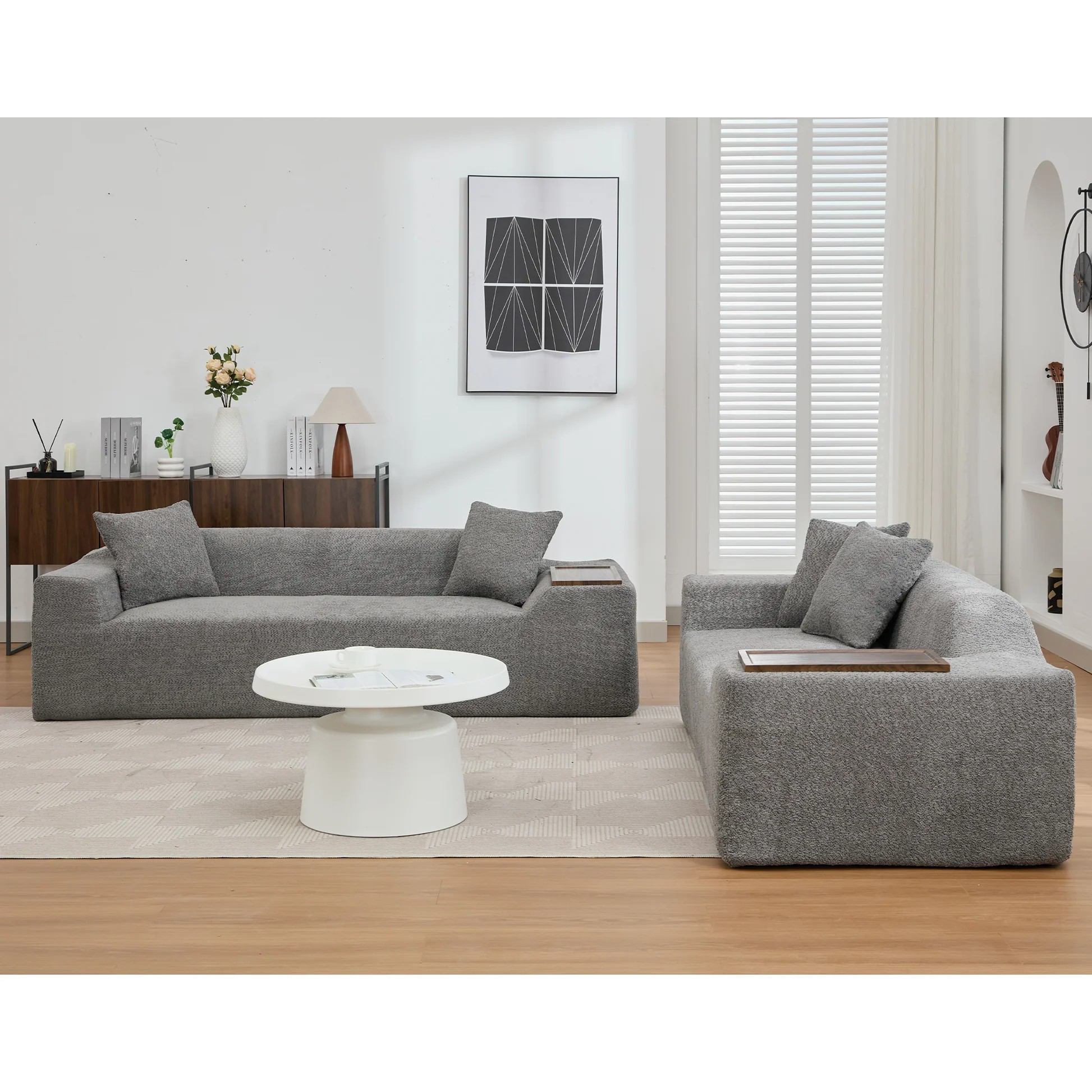[NUEVO LLEGADO] [VIDEO PROPORCIONADO] Juego de sofá nube bouclé de 2 piezas, juego de sofás tapizados, sofá moderno de 3 y 2 plazas con mesa auxiliar de MDF para sala de estar, apartamento, sofá 3+2, bouclé, gris oscuro W2108S000763902061996674121
